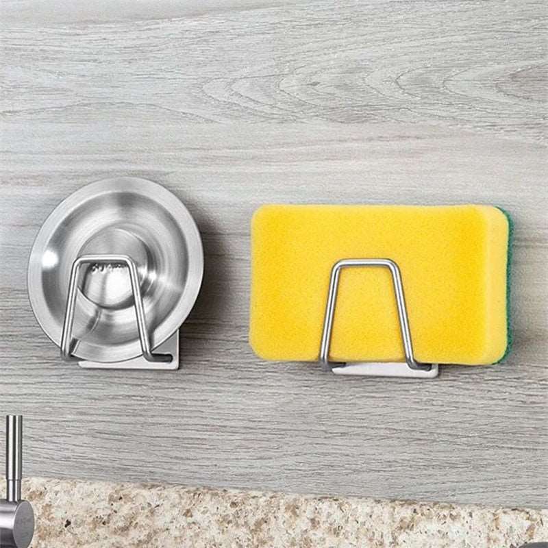 Kitchen Stainless Steel Sink Sponges Holder Self Adhesive Drain Drying Rack Kitchen Wall Hooks Accessories Storage Organizer