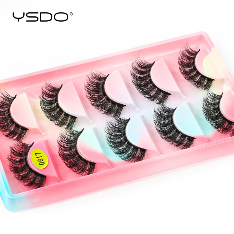 YSDO 5 Pairs Eyelashes Natural Long 3D Mink Lashes Fluffy Volume Mink False Eyelashes Cruelty Free Wispy Lashes Makeup Cilios