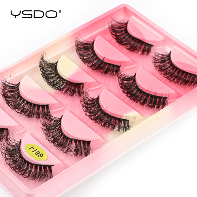 YSDO 5 Pairs Eyelashes Natural Long 3D Mink Lashes Fluffy Volume Mink False Eyelashes Cruelty Free Wispy Lashes Makeup Cilios