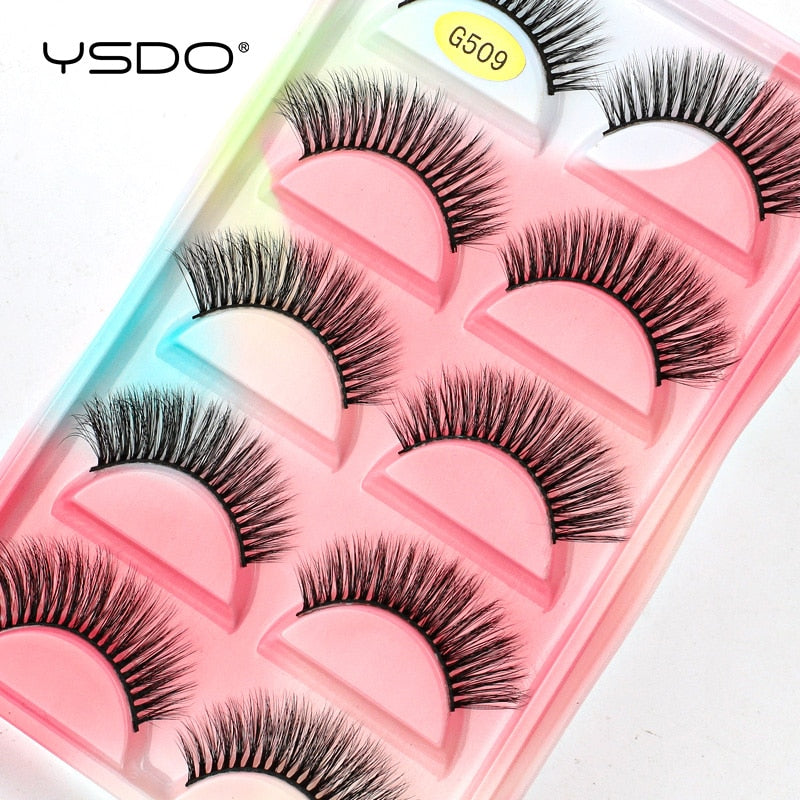 YSDO 5 Pairs Eyelashes Natural Long 3D Mink Lashes Fluffy Volume Mink False Eyelashes Cruelty Free Wispy Lashes Makeup Cilios