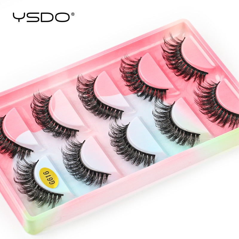 YSDO 5 Pairs Eyelashes Natural Long 3D Mink Lashes Fluffy Volume Mink False Eyelashes Cruelty Free Wispy Lashes Makeup Cilios