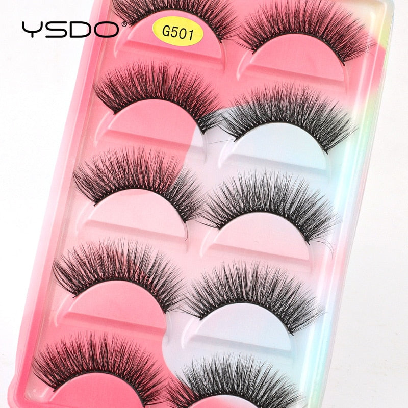 YSDO 5 Pairs Eyelashes Natural Long 3D Mink Lashes Fluffy Volume Mink False Eyelashes Cruelty Free Wispy Lashes Makeup Cilios