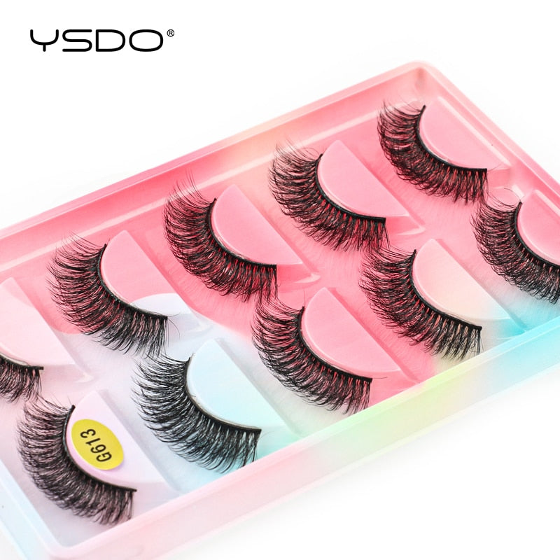 YSDO 5 Pairs Eyelashes Natural Long 3D Mink Lashes Fluffy Volume Mink False Eyelashes Cruelty Free Wispy Lashes Makeup Cilios