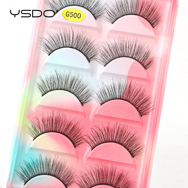 YSDO 5 Pairs Eyelashes Natural Long 3D Mink Lashes Fluffy Volume Mink False Eyelashes Cruelty Free Wispy Lashes Makeup Cilios