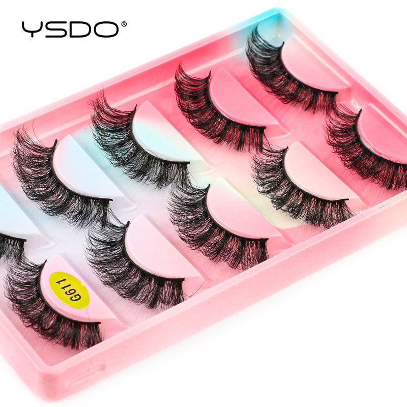 YSDO 5 Pairs Eyelashes Natural Long 3D Mink Lashes Fluffy Volume Mink False Eyelashes Cruelty Free Wispy Lashes Makeup Cilios